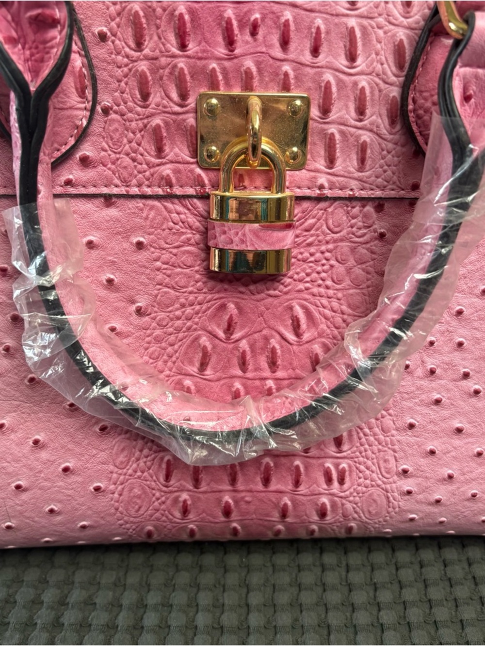Dasein Pink Faux Ostrich Style Hand Bag, Purse, Crossbody, Satchel, Roomy - Picture 13 of 14